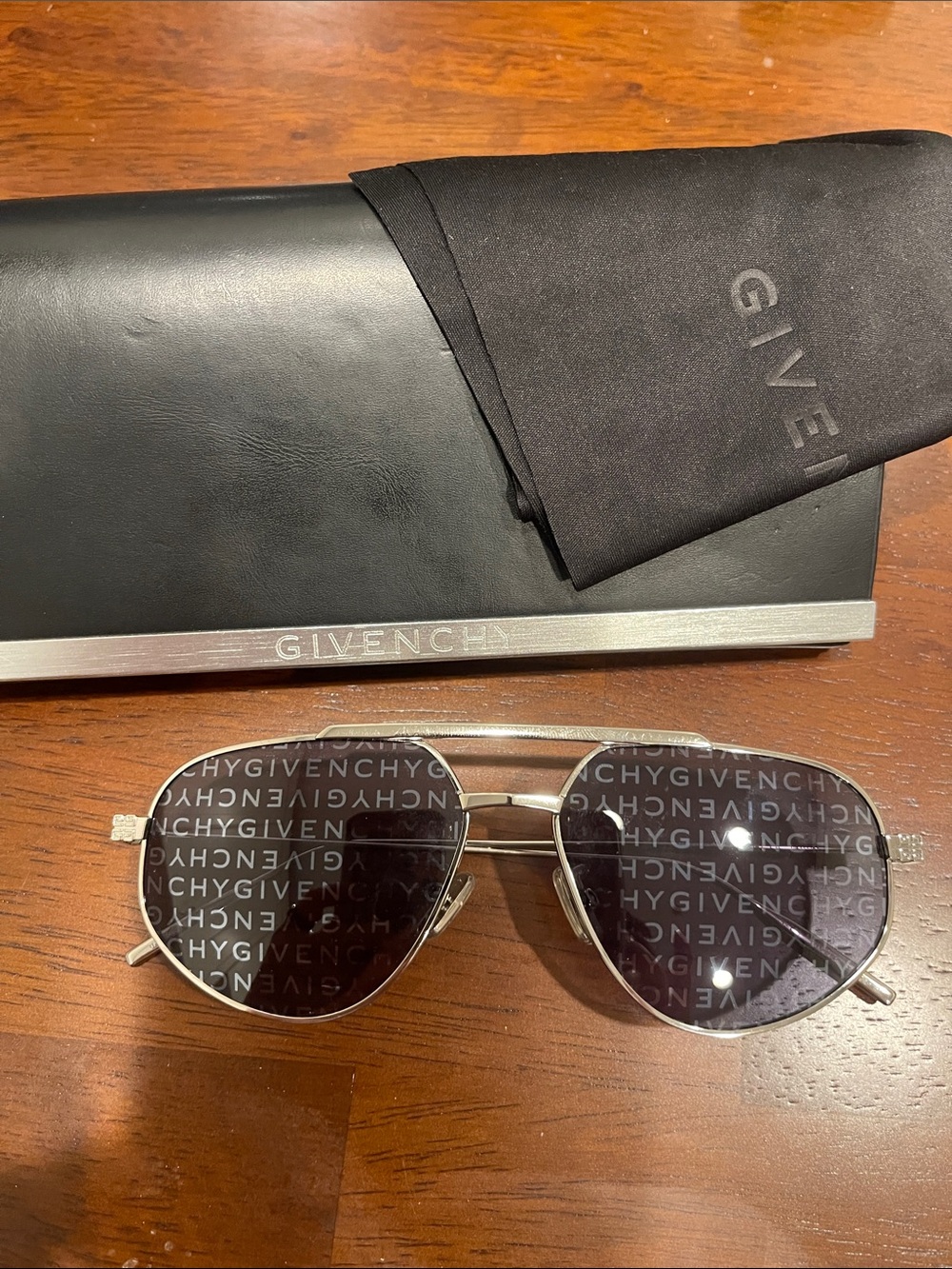 Givenchy Silver Frame Aviator Sunglasses with Signature Lenses